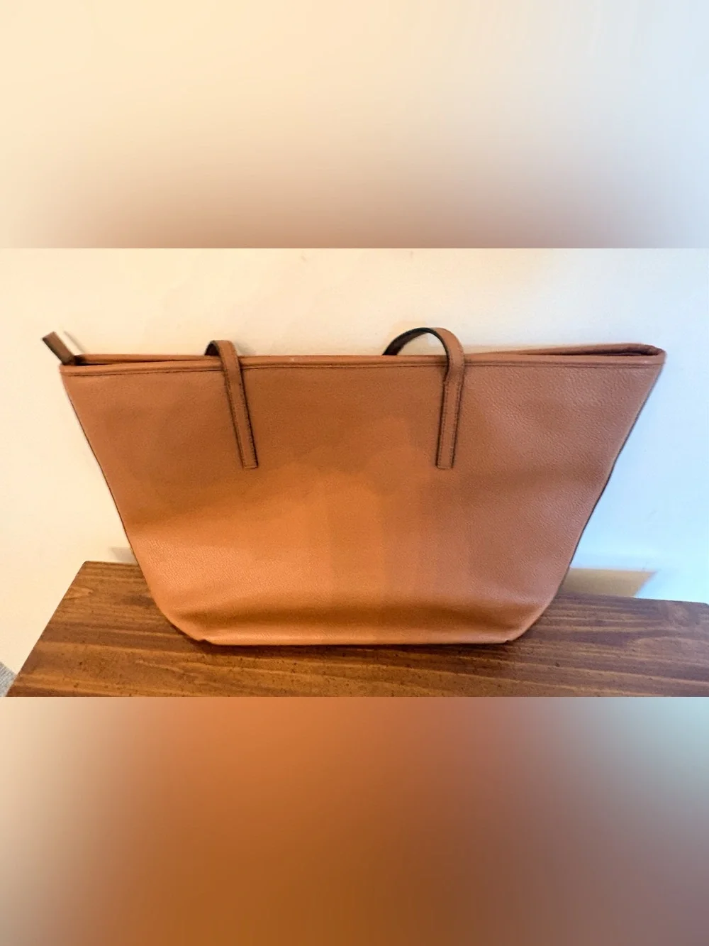 Calvin Klein Caramel Pebbled Faux Leather Tote Classic Large Boho Chic Elegant